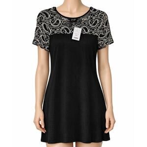 JSP Black Dress W/Paisley White & Black Sheer Lace Trim NWT Sz Large